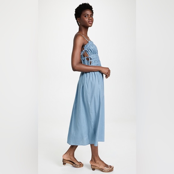 CULT GAIA Lola Smocked Linen Midi Dress Blue Steel NWT - Picture 3 of 13
